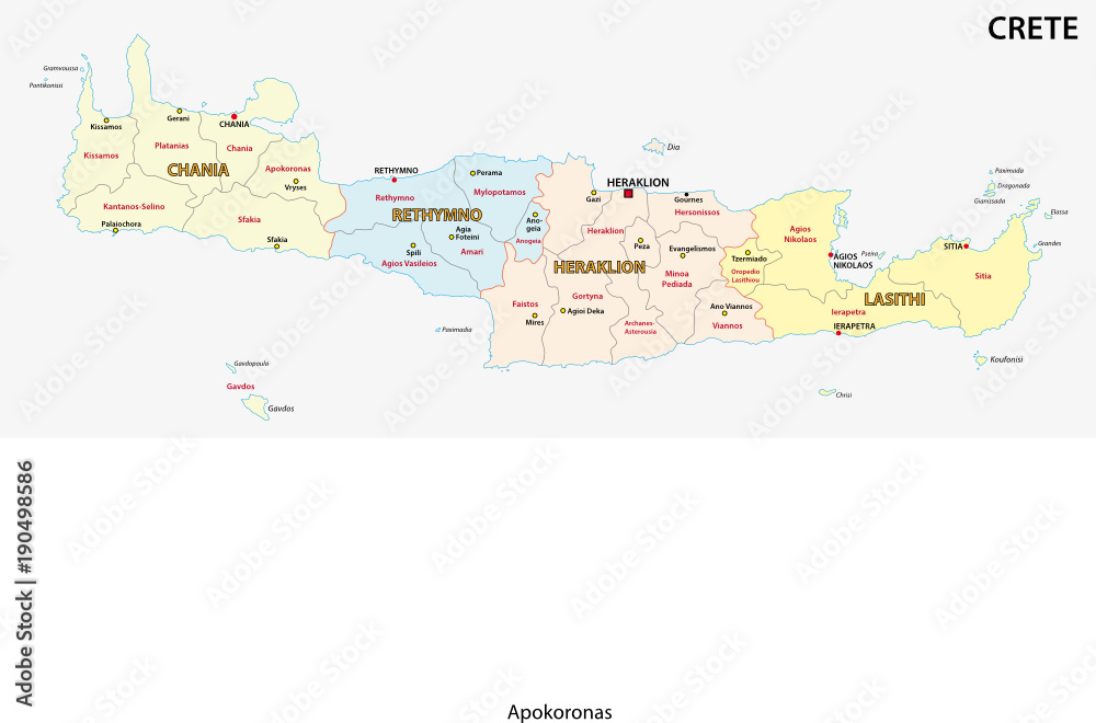 Naklejka premium administrative and political vector map of greek mediterranean island crete