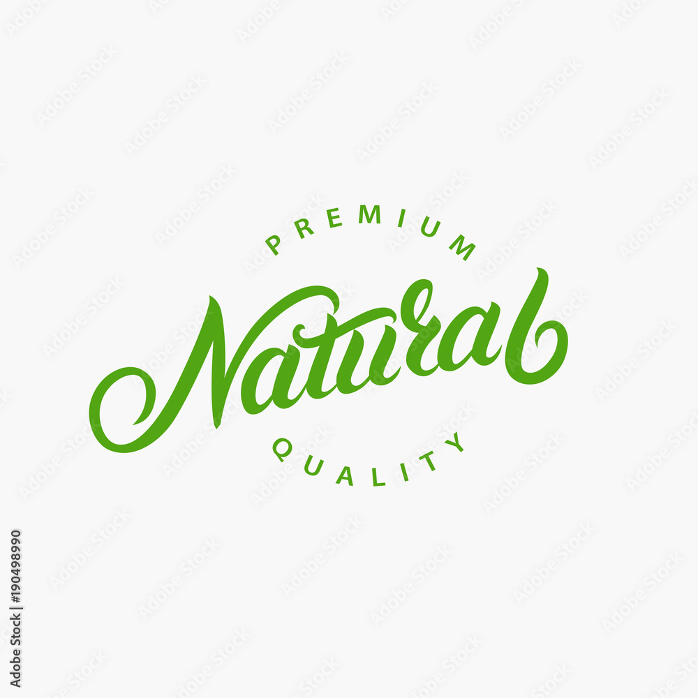 Natural hand written lettering logo, emblem, sign, label