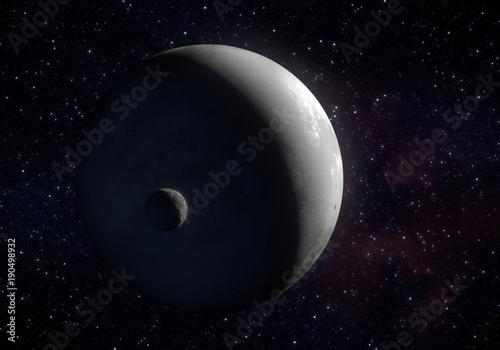Fototapeta Naklejka Na Ścianę i Meble -  Artwork of Eris dwarf planet and your moon Dysnomia in the Kuiper belt