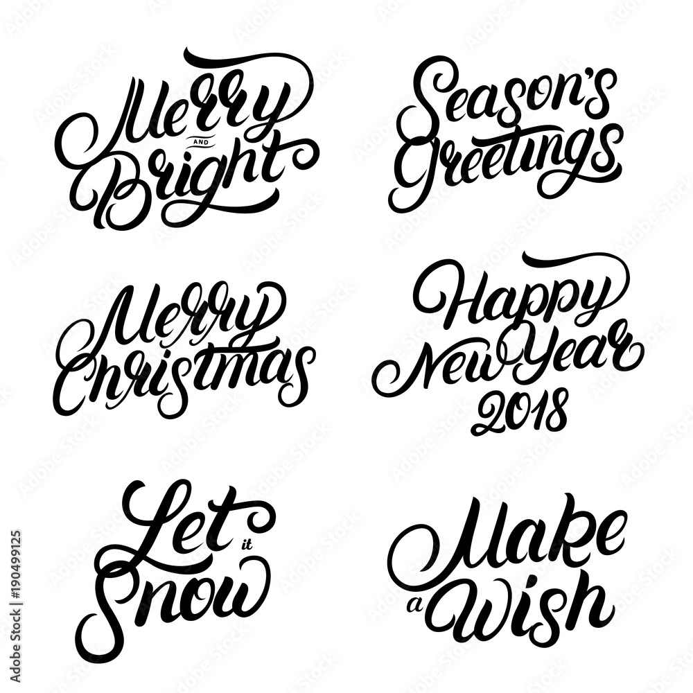 Set of Christmas and New Year 2018 hand written lettering quotes.