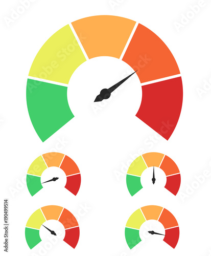 Set of measuring icons. Speedometer or rating meter signs infographic gauge elements