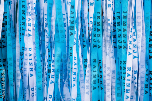фотографія Blue Brazilian wish ribbons celebrating the Festival of Yemanja, Rainha do Mar (