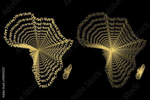 Sketch african letter text continent, African word - in the shape of the continent, Map of continent Africa - vector illustration photo