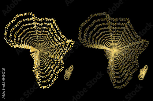 Sketch african letter text continent, African word - in the shape of the continent, Map of continent Africa - vector illustration
