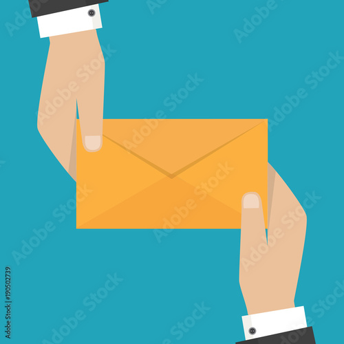 Hand holds envelope. Email and incoming messages concept. Vector illustration