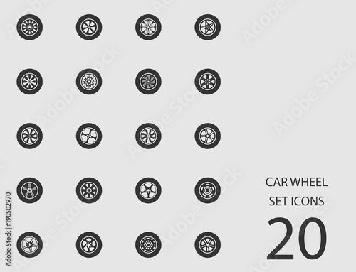 Car wheel set of flat icons. Vector illustration