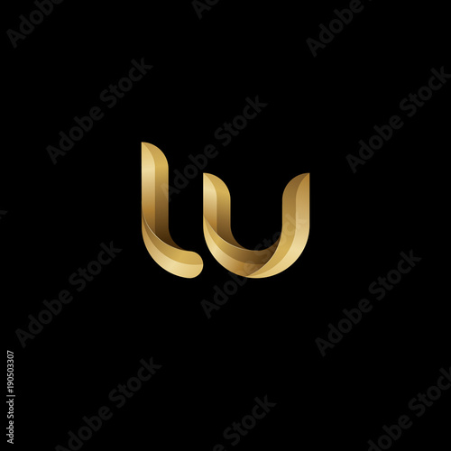Initial lowercase letter lu  swirl curve rounded logo  elegant golden color on black background