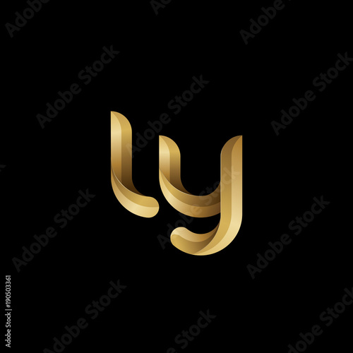 Initial lowercase letter ly, swirl curve rounded logo, elegant golden color on black background