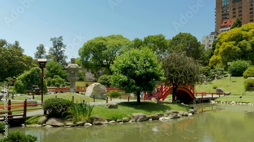 Calm pond in the Japanese Garden (Jardín Japonés) in Buenos Aires, capital of Argentina.