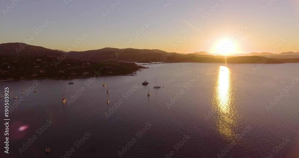 Aerial, beautiful bay in Sardinia island on sunset, 4K Aerial, beautiful bay in Sardinia island on sunset, 4K