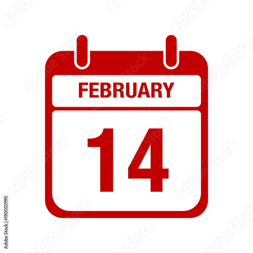 14 February calendar red icon. fourteen