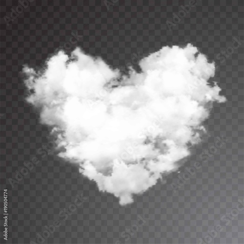 Realistic vector cloud heart. Transparent background.