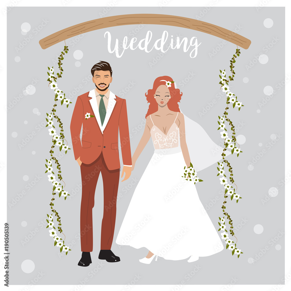 cute glamour wedding couple Illustration. Bride and Groom isolated in vector. Elegant dresses cartoon illustration cute glamour wedding couple Illustration. Bride and Groom isolated in vector. Elegant dresses cartoon illustration