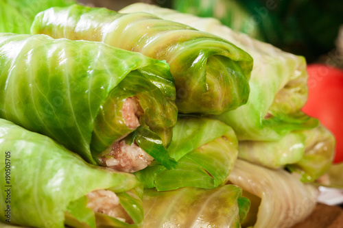 Stuffed cabbage prepared for cooking