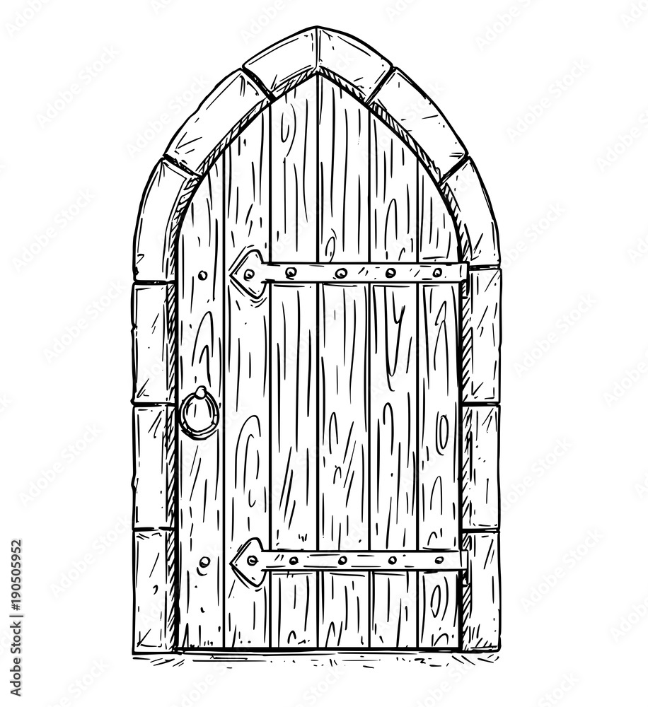 sketch hand drawn old old wooden door in stone wall vector illustration  Stock Vector Image  Art  Alamy
