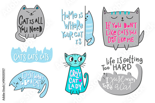 Happy crazy love cat lady people is all you need Life is getting too hard quote lettering. Calligraphy inspiration graphic design typography element. Hand written postcard. Cute simple vector sign.