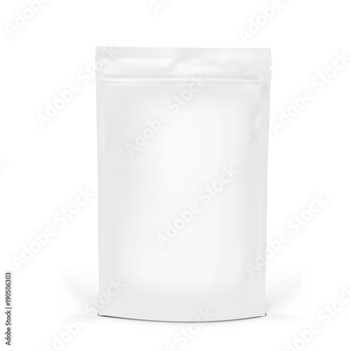 Single blank sealed foil food pouch bag pack on white background