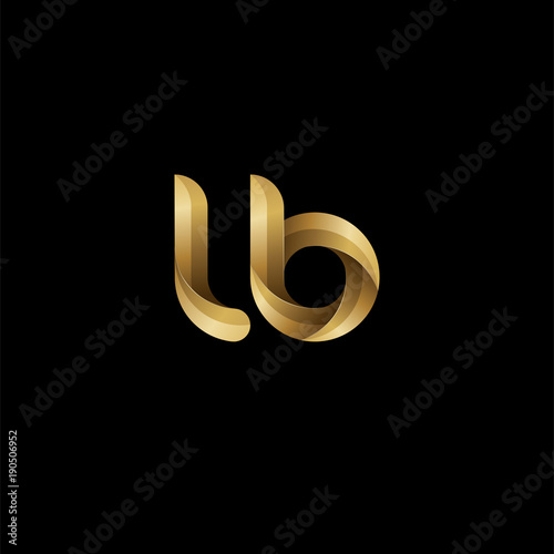 Initial lowercase letter lb, swirl curve rounded logo, elegant golden color on black background