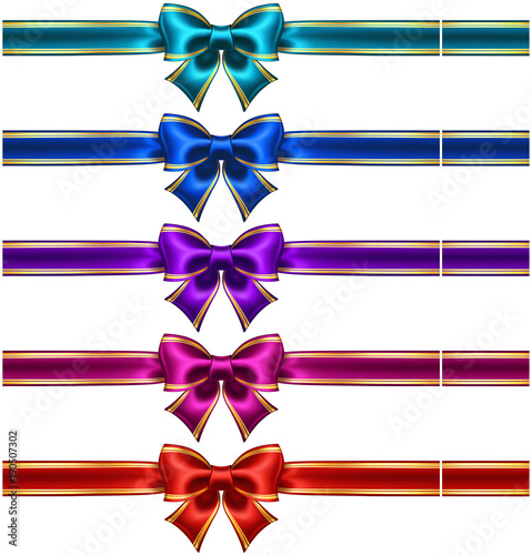 Set of silk bows with ribbons and golden edging