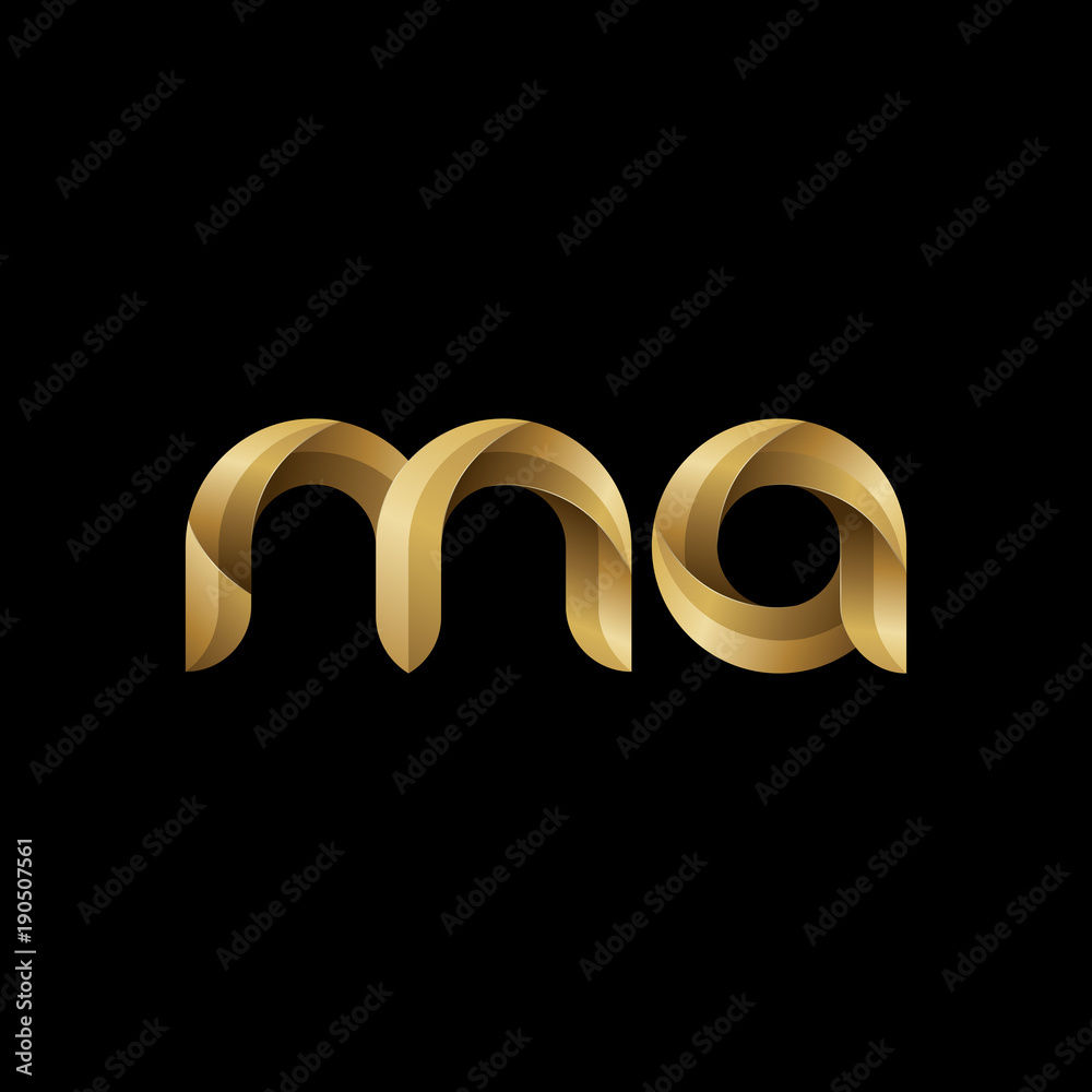 Initial lowercase letter ma, swirl curve rounded logo, elegant golden ...