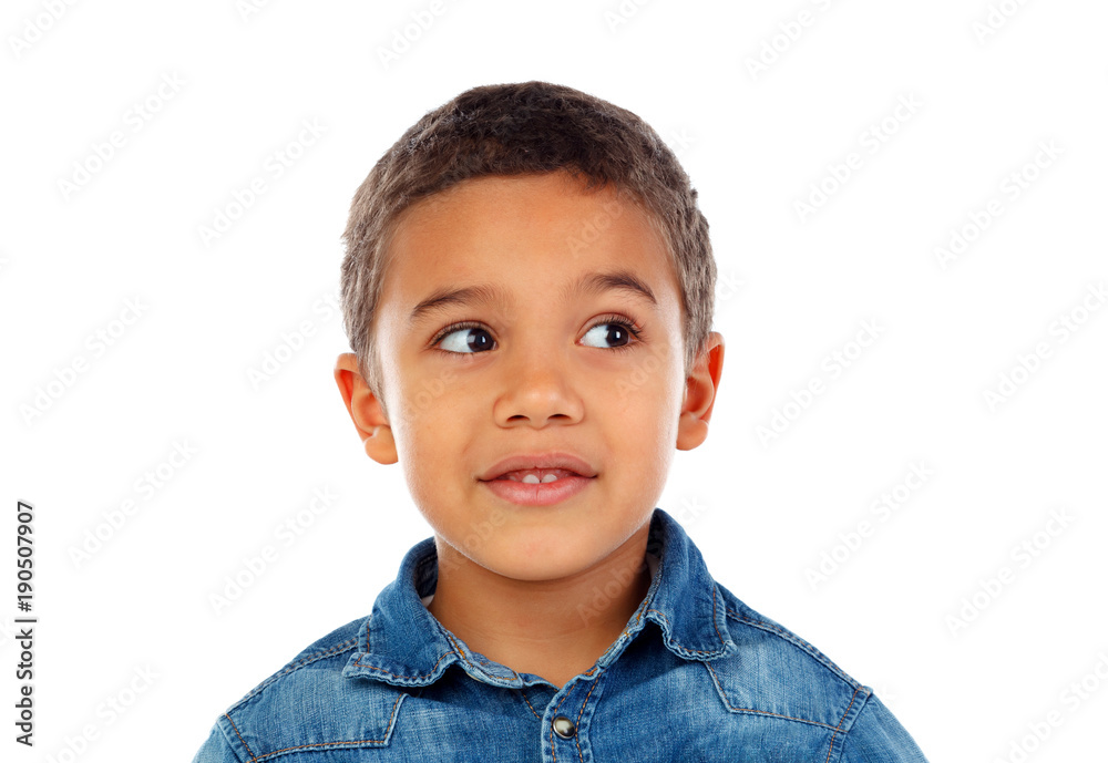 Funny small child with dark hair and black eye