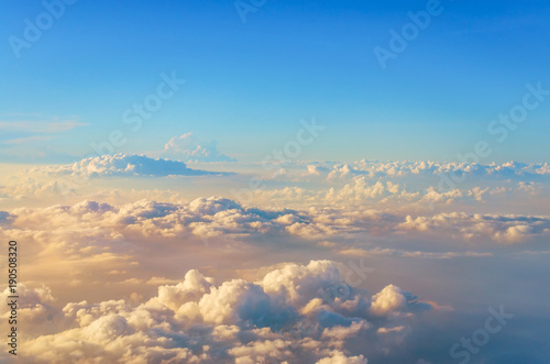 Panorama of clouds at sunset from height  nice beautiful color.