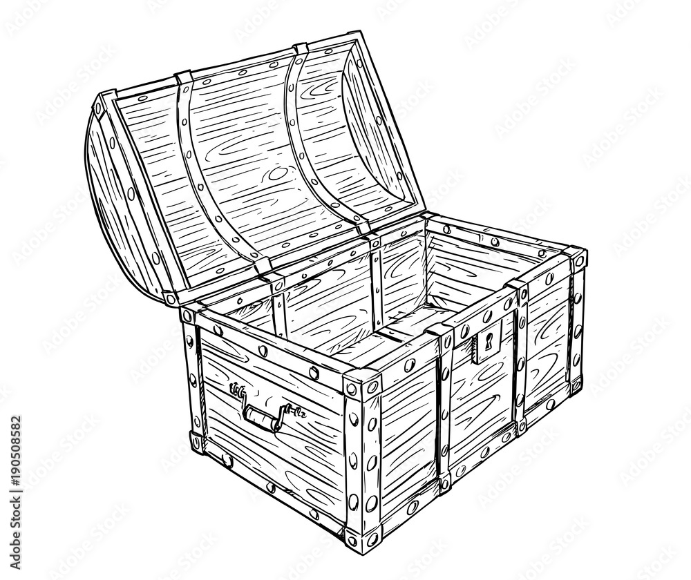 Cartoon vector doodle drawing illustration of old wooden empty open ...