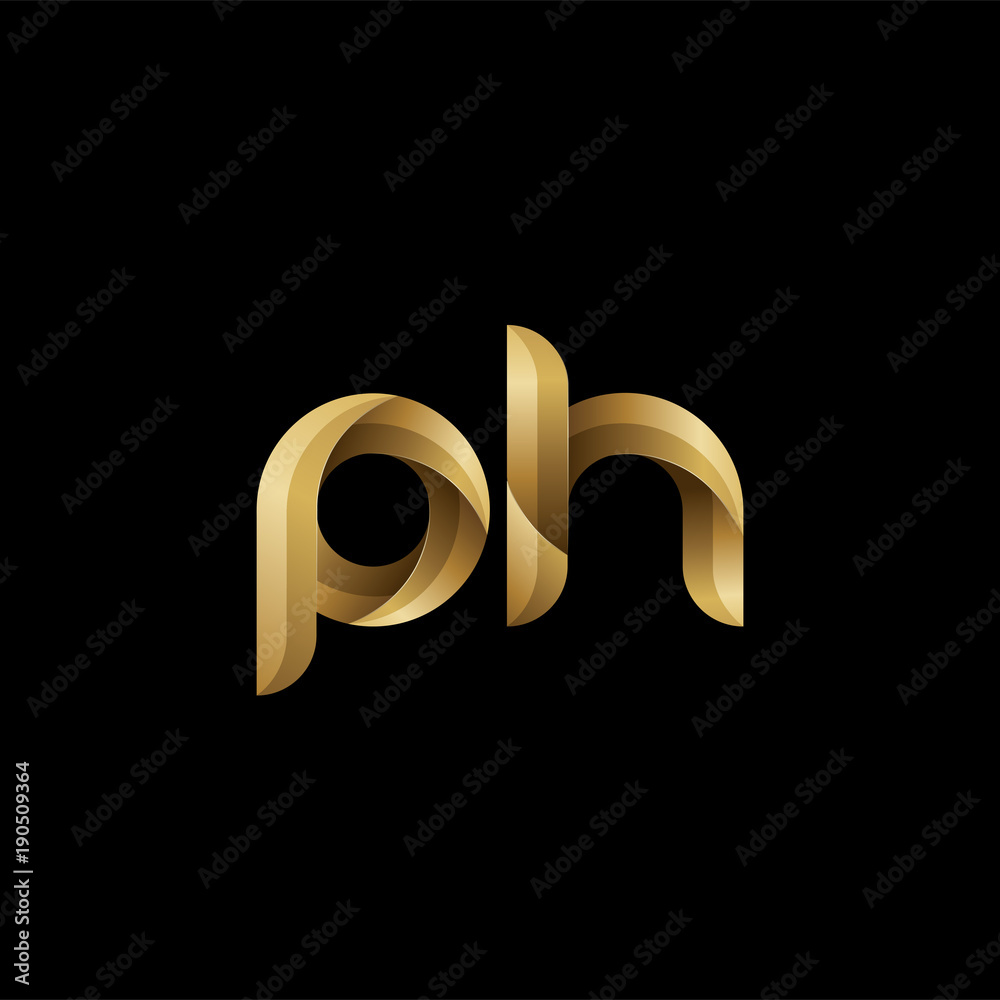 Initial lowercase letter ph, swirl curve rounded logo, elegant golden ...
