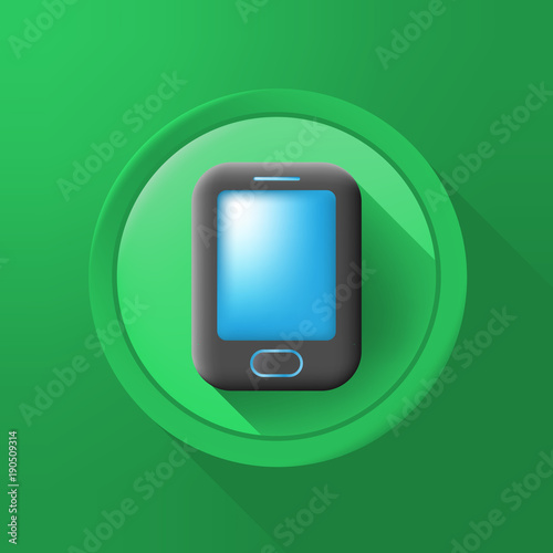 Cute Phone Icon on Color Button on Color Background . Isolated Vector Illustration 