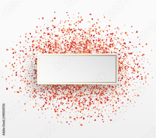 Banner with a place for the text is strewn with petals in the form of red hearts.