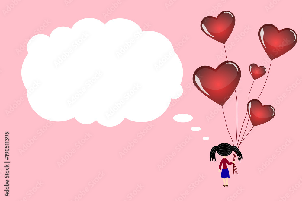 Girl with balloons-hearts. Valentine's Day.