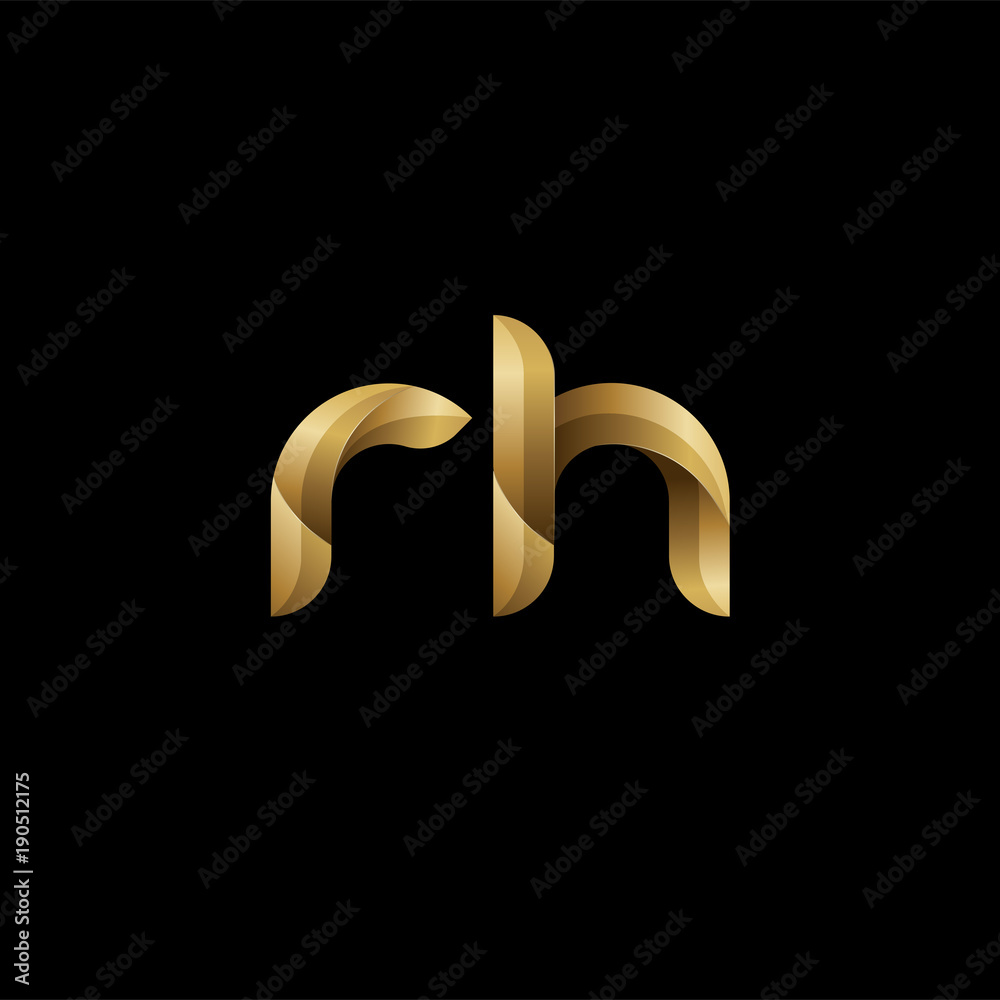 Obraz premium Initial lowercase letter rh, swirl curve rounded logo, elegant golden color on black background