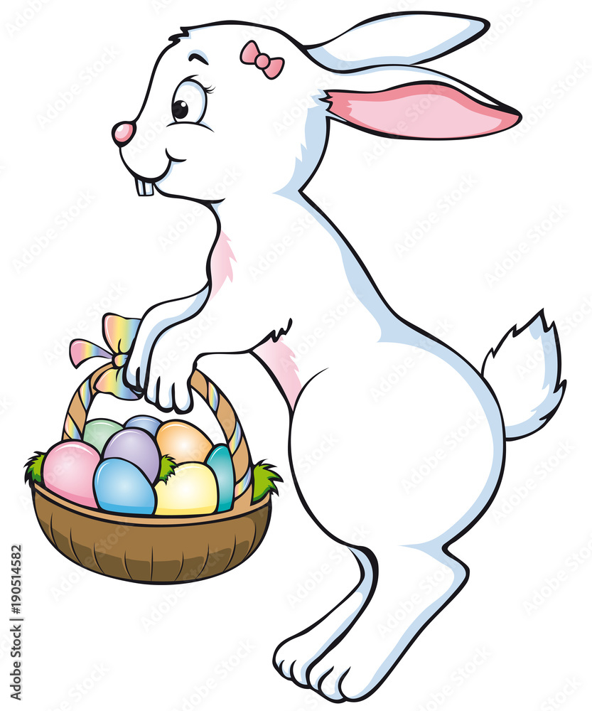 cute jumping easter bunny girl with easter basket icon Stock Vector