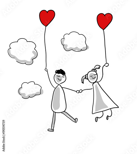 Line cartoon man love heart