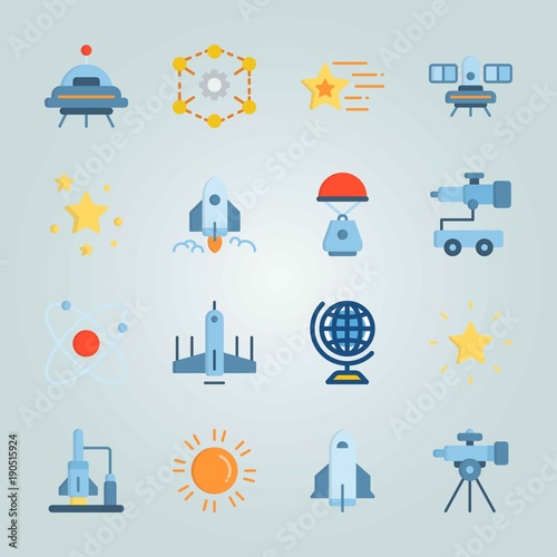 Icon set about Universe. with ufo, diagram and globus