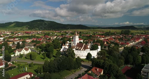 Aerial view of the fortified church in Harman, Transylvania, Romania photo