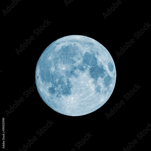 Blue super moon isolated on black background