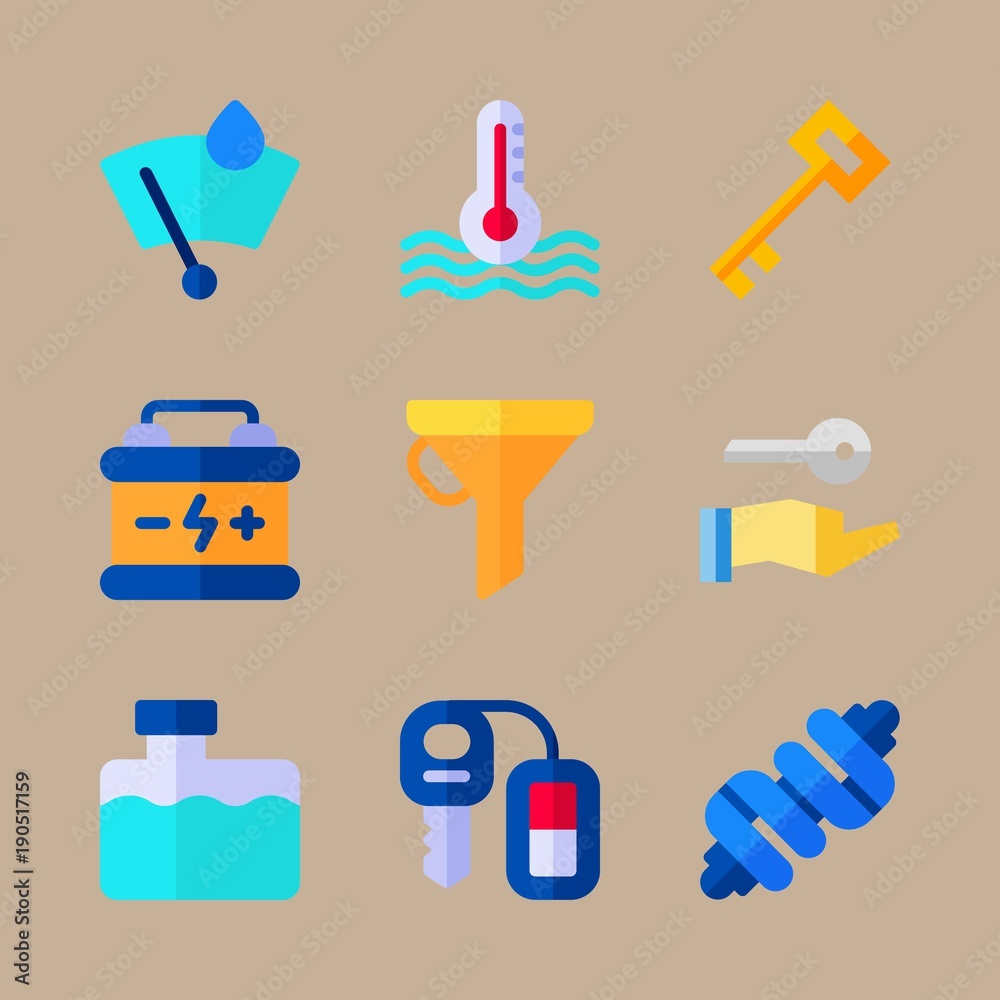 icon set about car engine with heat, windshield and accumulator icon set about car engine with heat, windshield and accumulator