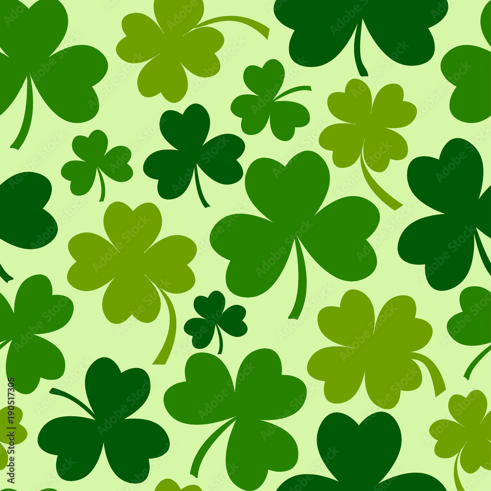 Green seamless pattern with four and tree leaf clovers for Saint Patrick's Day. Vector illustration Green seamless pattern with four and tree leaf clovers for Saint Patrick's Day. Vector illustration