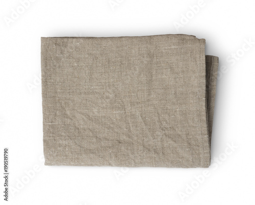 Used rumpled folded linen kitchen towel isolated on white background