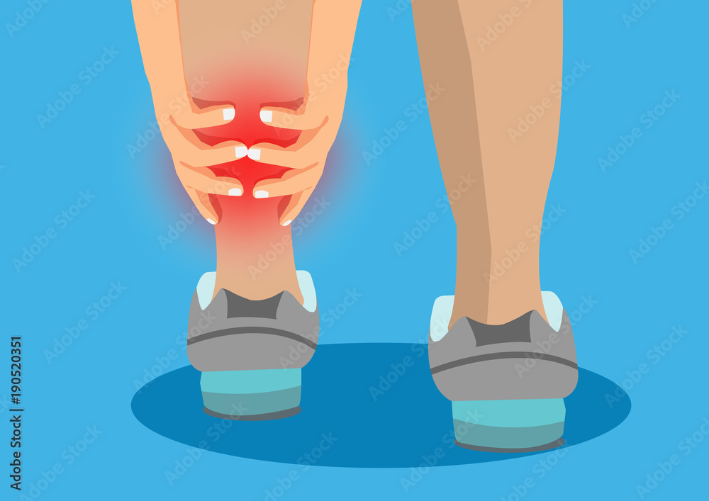 Woman running in the park injury and muscle cramp, cartoon flatstyle