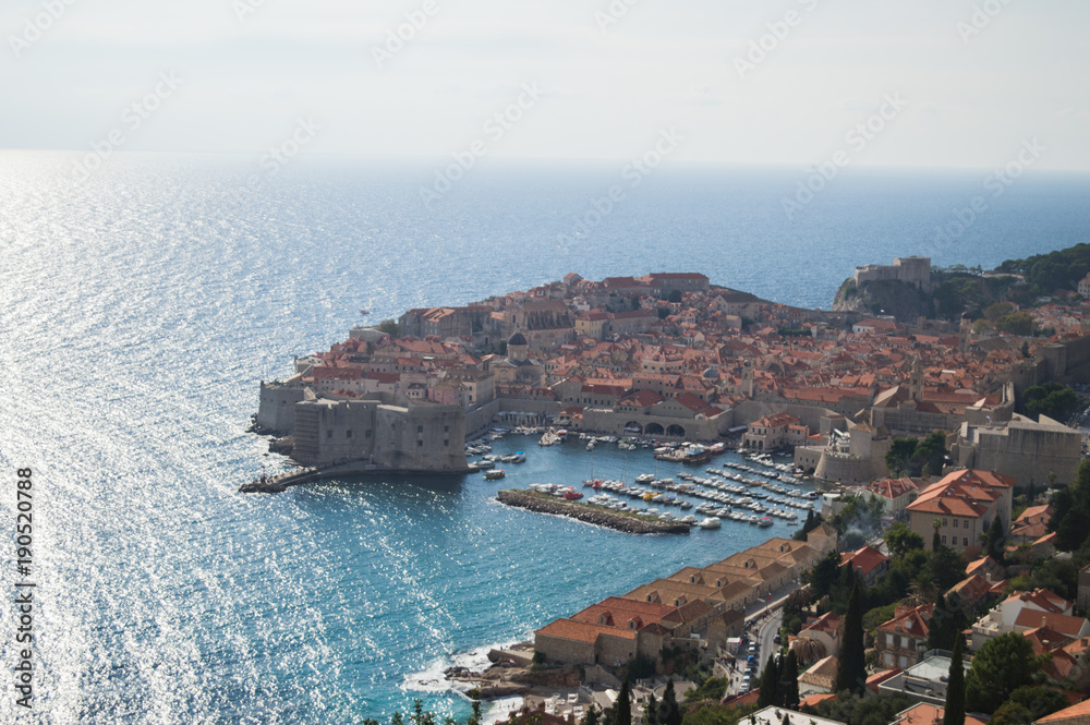 View onto Old Town of Dubrovnik with Harbor from Lookout Point, Croatia