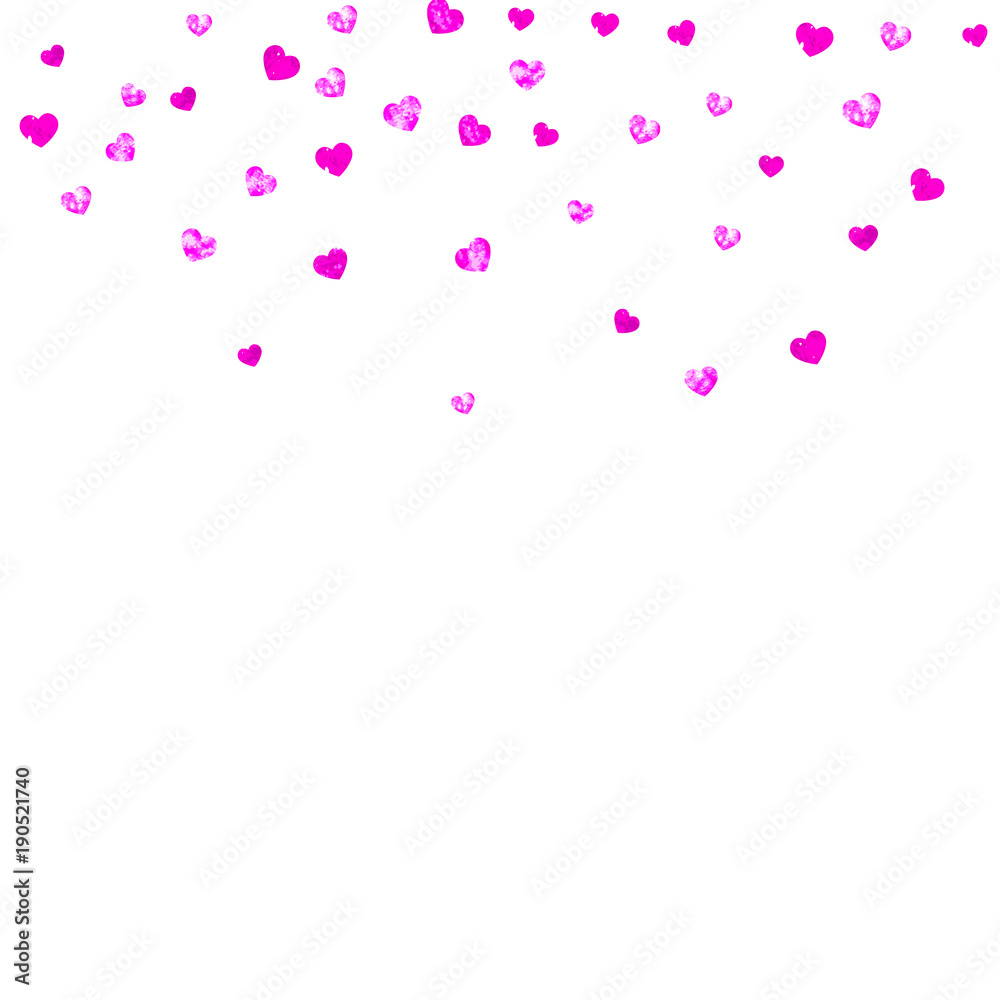 Valentines day sale with pink glitter hearts. February 14th day. Vector confetti for valentines day sale template. Grunge hand drawn texture. Love theme for party invite, retail offer and ad.