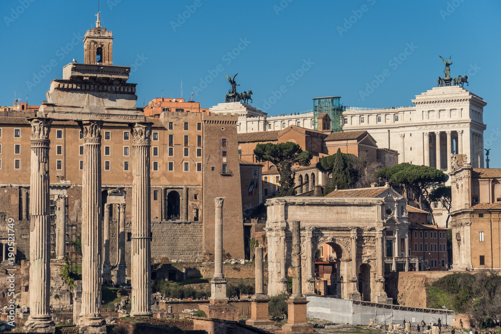 Ruins of ancient Rome at sunny day