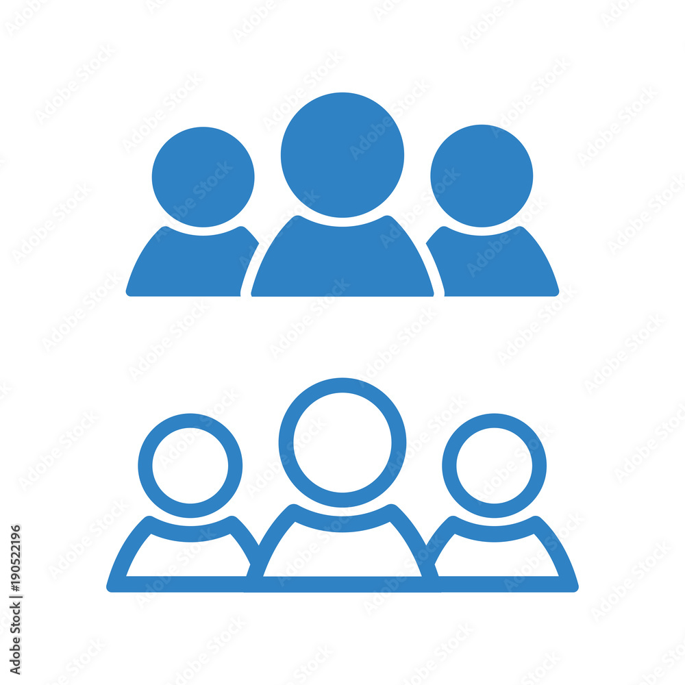 People icon. Blue silhouette, flat and outline design. Vector illustration People icon. Blue silhouette, flat and outline design. Vector illustration