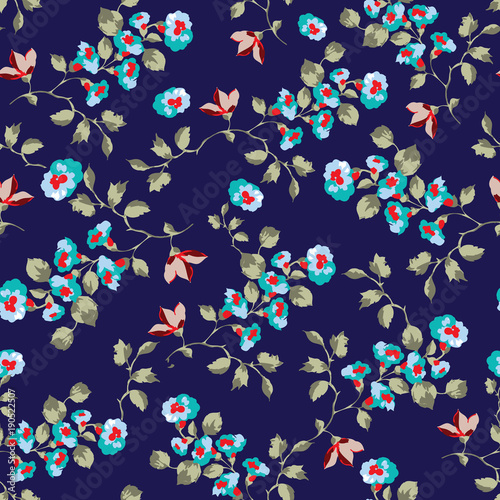 Seamless pattern design with little forget me not flowers photo