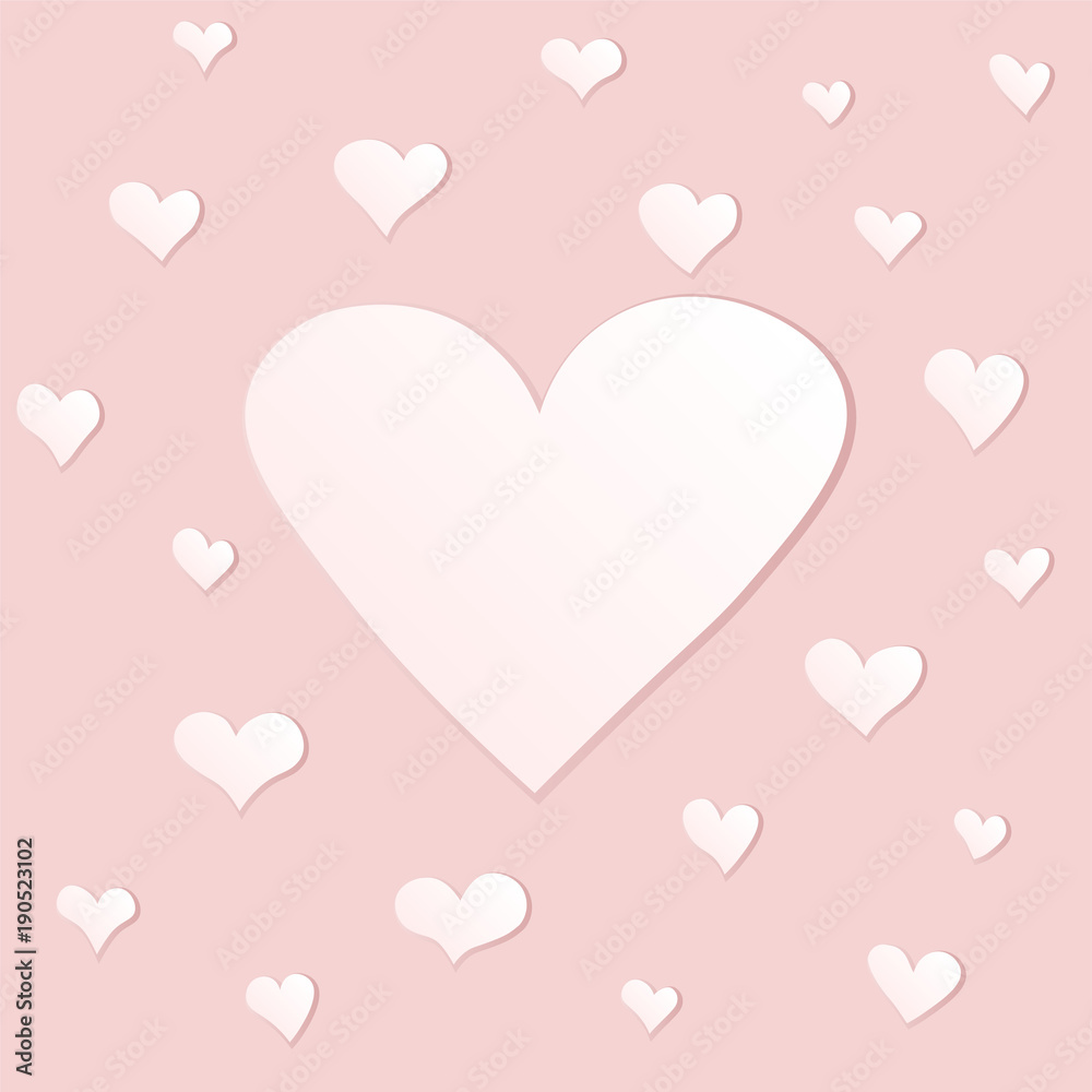 Background with hearts in beige color gamma.