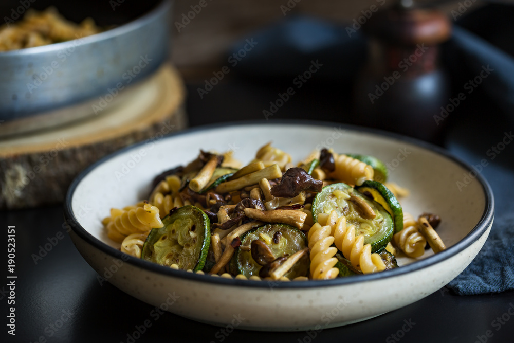 Fusilli with Mushroom,Garlic and Zucchini