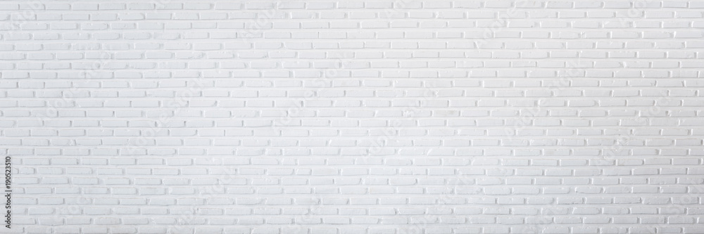 Pattern of white brick wall for background and textured, Seamless white brick wall background panorama