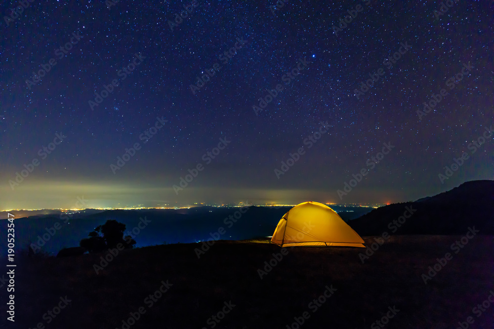 Camping on the mountain under the stars and Milky Way.